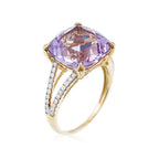 "Pink Fiction" Ring, D0,25/40 & Pink Amethyst 7,92/1 - 375/1000 Yellow Gold