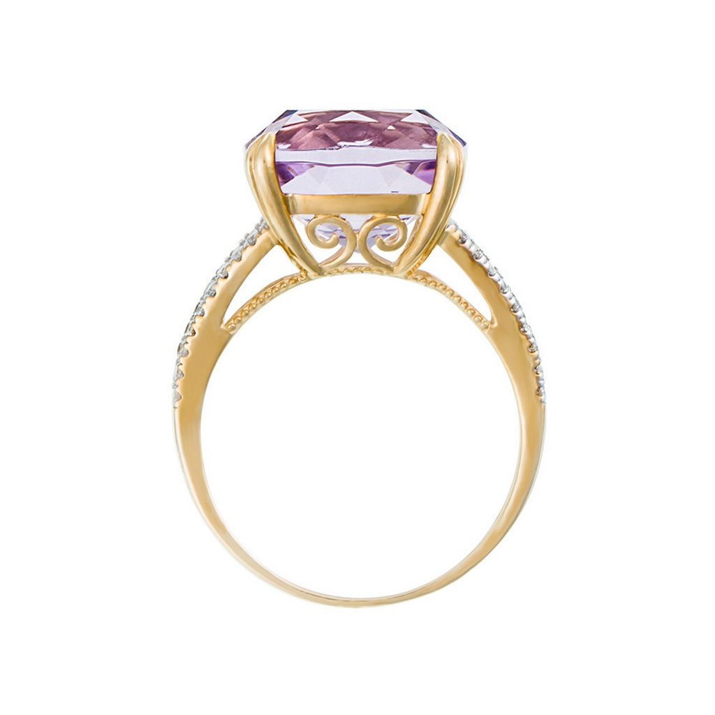 "Pink Fiction" Ring, D0,25/40 & Pink Amethyst 7,92/1 - 375/1000 Yellow Gold