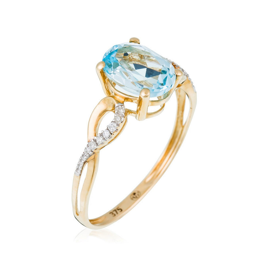 Tobago Ring, D0.04/14 & Blue Topaz 1.70/1 - 375/1000 Yellow Gold