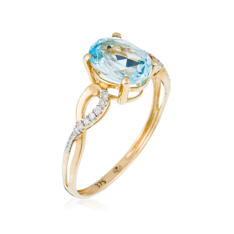 Anillo "Tobago" D0.04/14 y Topacio Azul 1.70/1 - Oro amarillo 375/1000