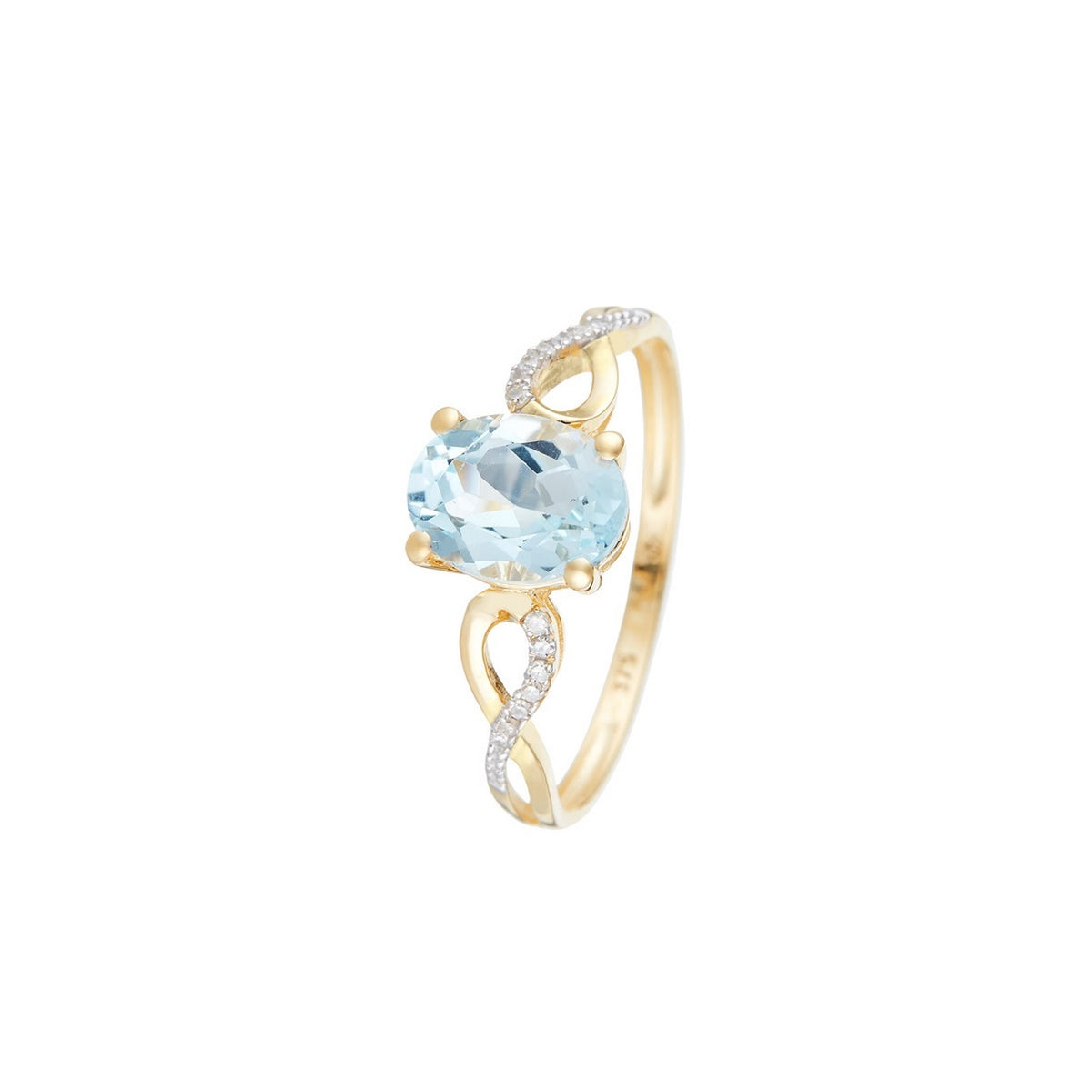 Bague "Tobago" Diamants 0,04/14 & Topaze Bleue 1,70/1 - Or Jaune 375/1000