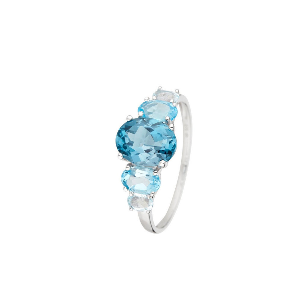 Anillo "Blue Hill" con topacio azul suizo, azul Londres y azul cielo - Oro blanco 375/1000