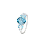 Anillo "Blue Hill" con topacio azul suizo, azul Londres y azul cielo - Oro blanco 375/1000