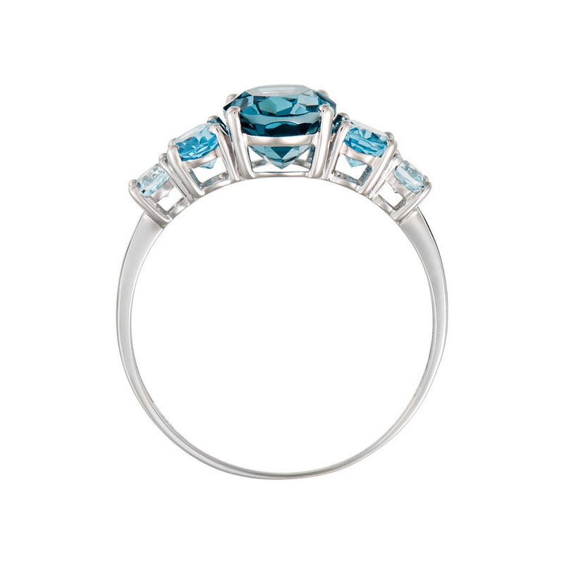 Bague "Blue Hill" Swiss Blue, London Blue & Sky Blue Topaze - Or Blanc 375/1000