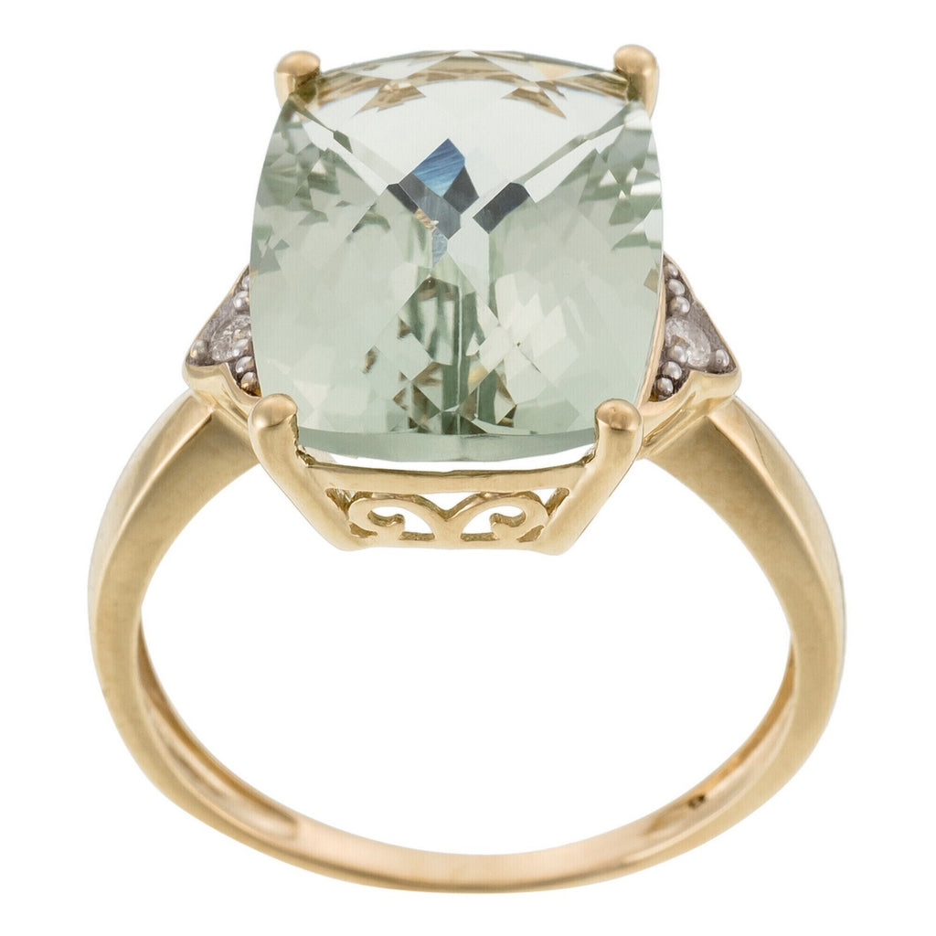 "Green Hill" Ring D0,03/2 & Green Quartz 6.63/1 - Yellow Gold 375/1000