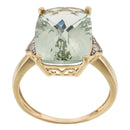 "Green Hill" Ring D0.03/2 & Green Quartz 6.63/1 - 375/1000 Yellow Gold