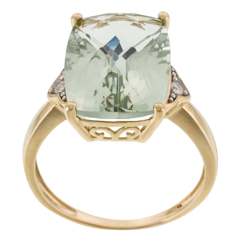 "Green Hill" Ring D0.03/2 & Green Quartz 6.63/1 - 375/1000 Yellow Gold