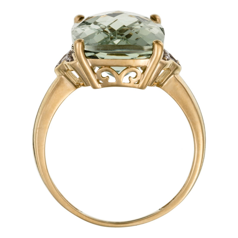 "Green Hill" Ring D0.03/2 & Green Quartz 6.63/1 - 375/1000 Yellow Gold