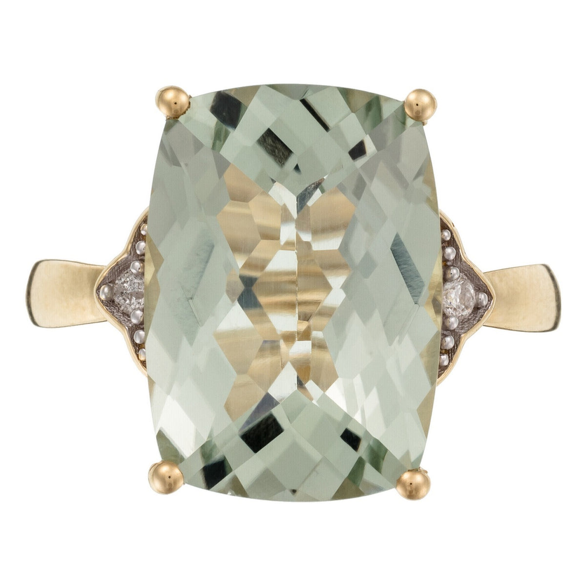"Green Hill" Ring D0,03/2 & Green Quartz 6.63/1 - Yellow Gold 375/1000