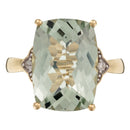 "Green Hill" Ring D0.03/2 & Green Quartz 6.63/1 - 375/1000 Yellow Gold