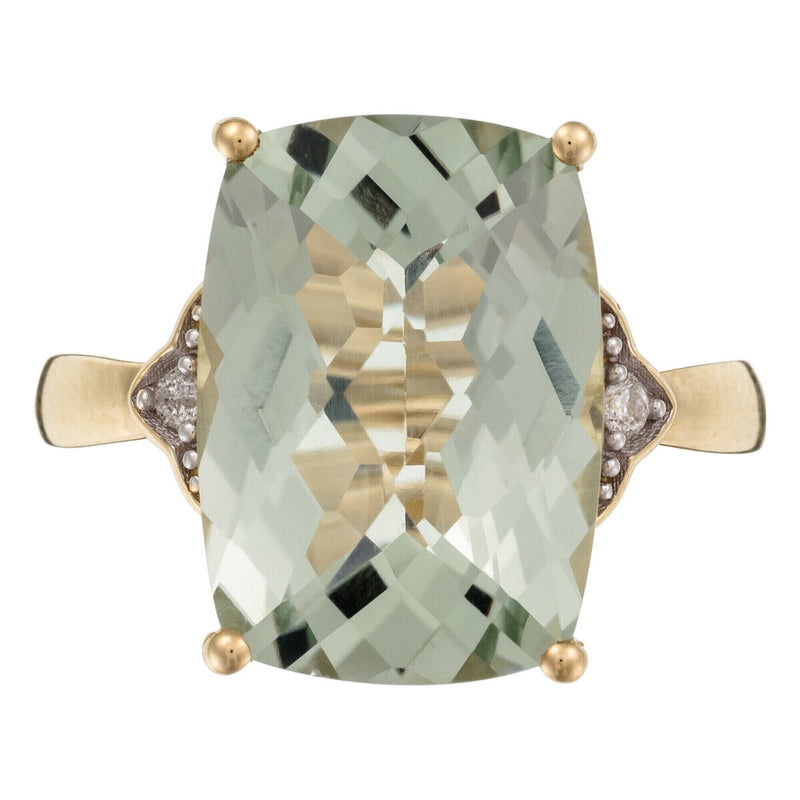 "Green Hill" Ring D0.03/2 & Green Quartz 6.63/1 - 375/1000 Yellow Gold