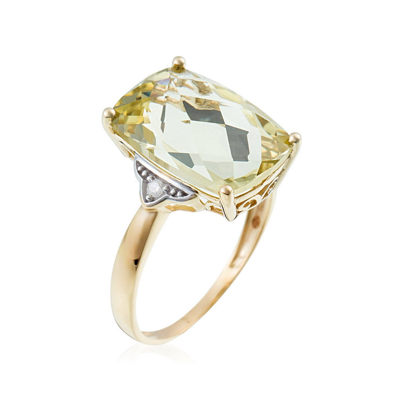 Bague "Green Hill" D0,03/2 & Lemon Quartz 7/1 - Or Jaune 375/1000