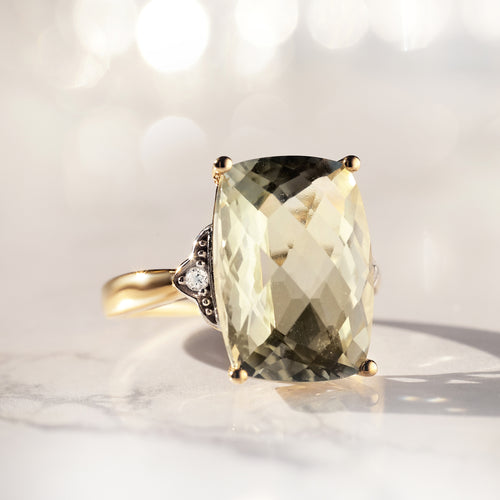 Bague "Green Hill" D0,03/2 & Lemon Quartz 7/1
