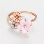 "Blossoms" Ring, Pink Ceramic, Dia0,041/8 - 375/1000 Rose Gold