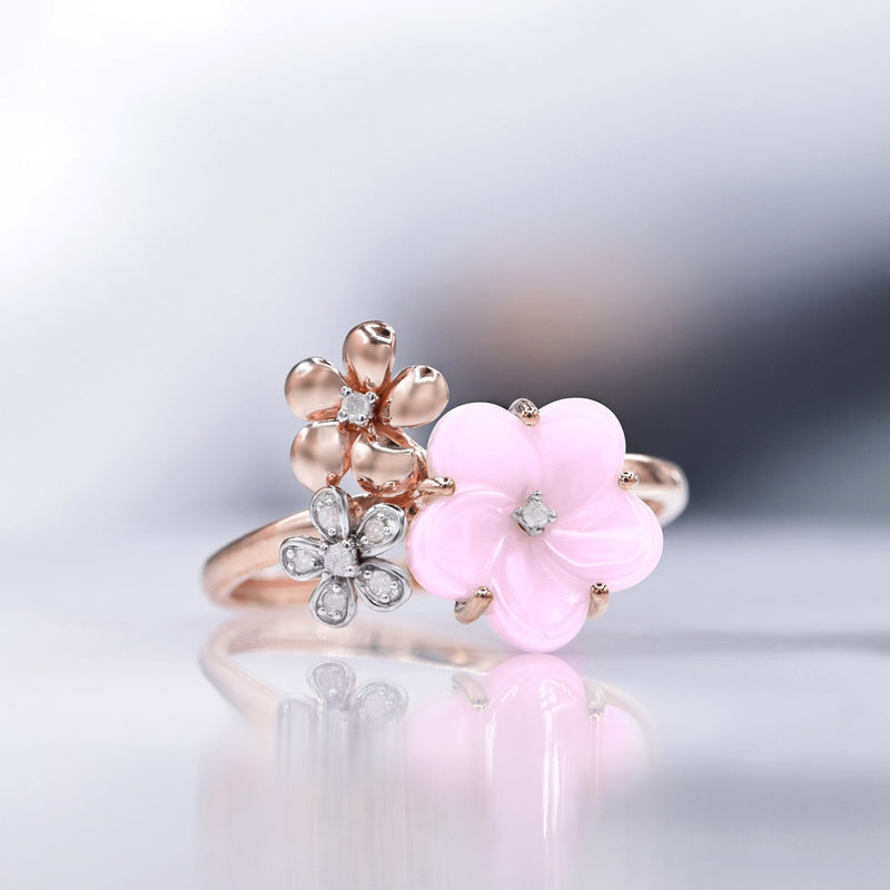 Bague "Floraisons"Ceramique Rose, Dia0,041/8 - Or Rose 375/1000