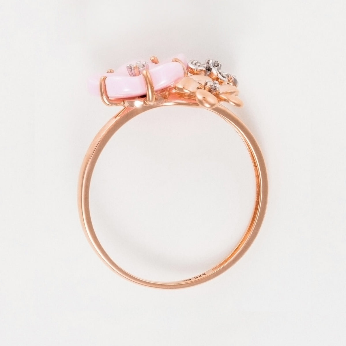 "Blossoms" Ring, Pink Ceramic, Dia0,041/8 - 375/1000 Rose Gold