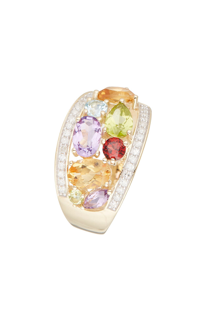 "Mae" Ring D 0.18/32 Multistones 2.6/8 - 375/1000 Yellow Gold
