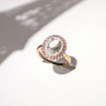 "Apayao" Ring Diamonds 0,19/20, Pink Amethyst 0,40/22 and Blue Topaz 1,7 - 375/1000 Yellow Gold