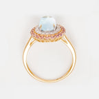 "Apayao" Ring Diamonds 0,19/20, Pink Amethyst 0,40/22 and Blue Topaz 1,7 - 375/1000 Yellow Gold