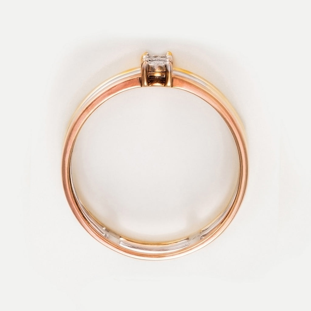 Bague "Bario" D 0,032/3 - Or Tricolore 375/1000