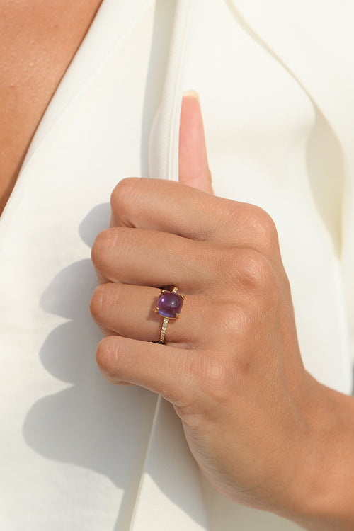 Bague "Rose Dragée" Amethyste4,4/1 Dia0,11/12 - Or Jaune 375/1000