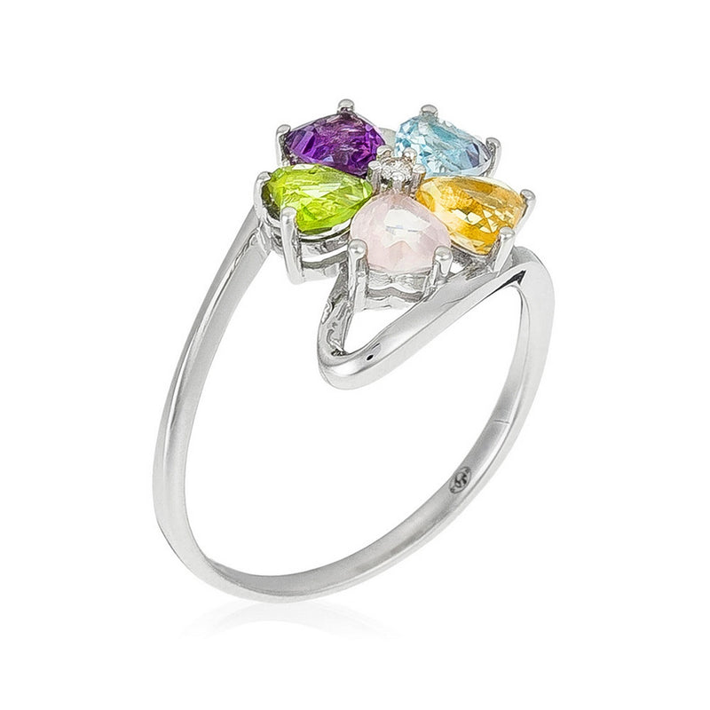 Bague "Color Explosion" Diamants 0,02/1 & Amé,Top,Rostourm,Citri & Per1,51/5 - Or Blanc 375/1000