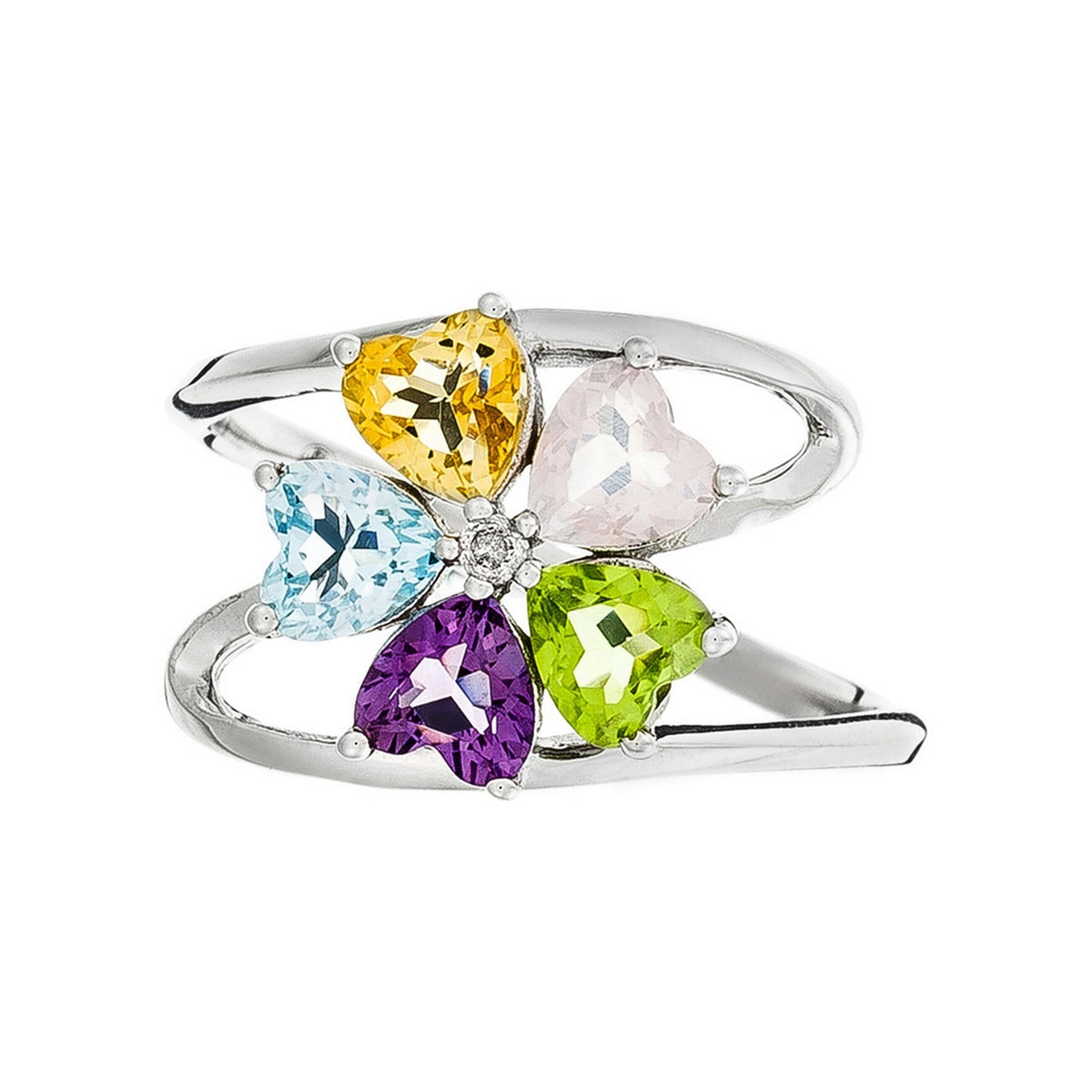 "Colour Explosion" Ring Diamonds 0,02/1 & Amethyst, Topaz, Pink Tourmaline, Citrine and Peridot 1,51/5 - 375/1000 White Gold