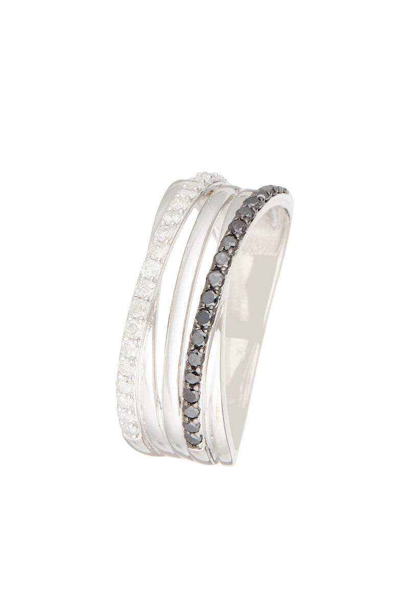 Bague "Palmerston" Diamants 0,20/19 Et Diamants Noirs 0,22/19