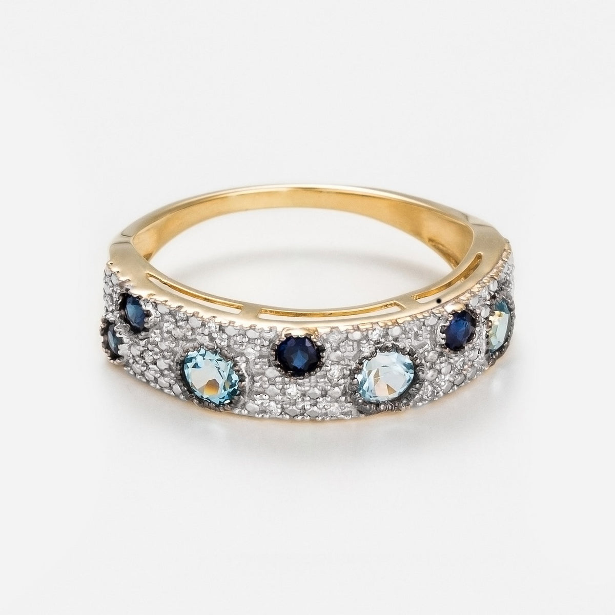 Anello "Majunga" D 0,0035/16 Zaffiro 0,1/4 Topazio blu 0,176/3 - Oro giallo 375/1000