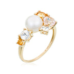Anello "Pikine" Topazio bianco 0,67/3 Citrino 0,53/2 Quarzo rosa 0,60/1 Perla 1 - Oro giallo 375/1000