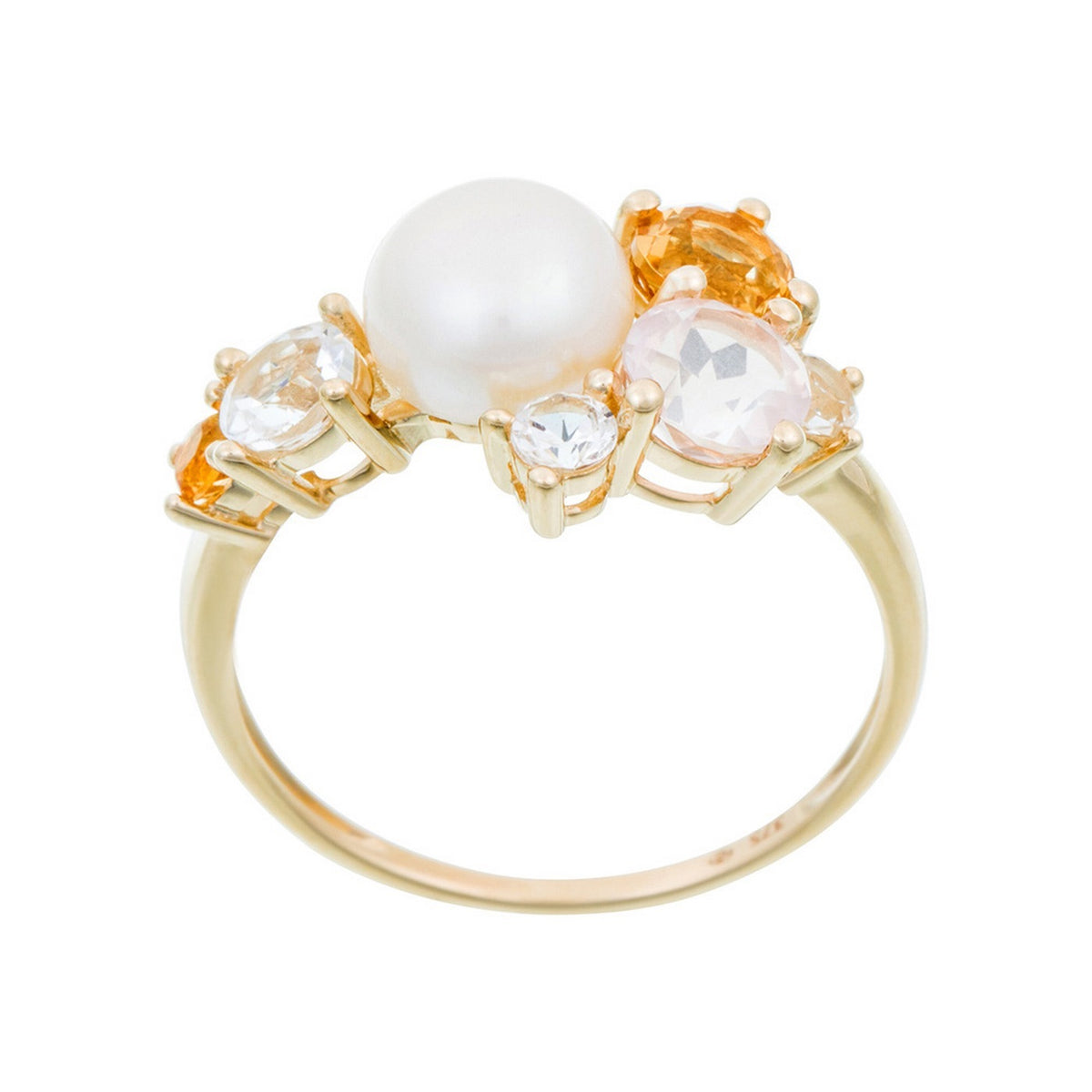 Anello "Pikine" Topazio bianco 0,67/3 Citrino 0,53/2 Quarzo rosa 0,60/1 Perla 1 - Oro giallo 375/1000