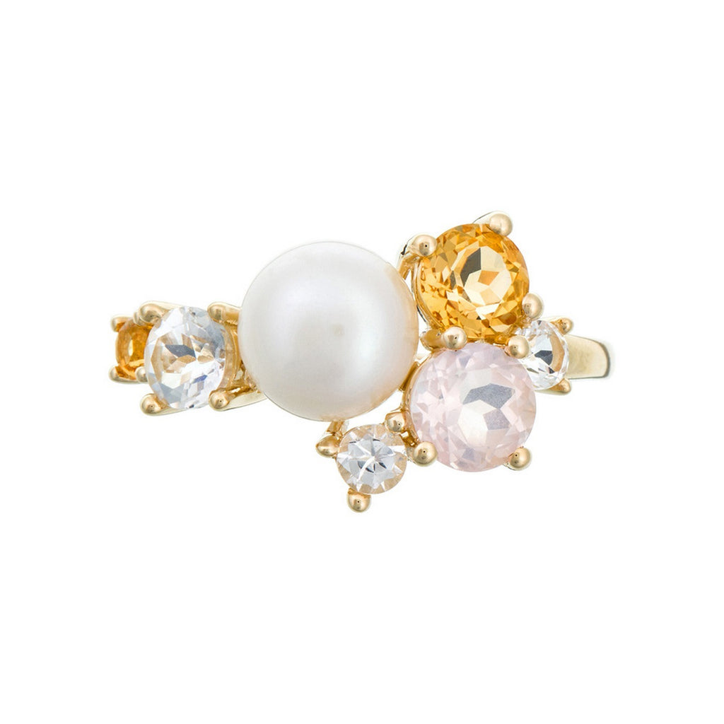 Anello "Pikine" Topazio bianco 0,67/3 Citrino 0,53/2 Quarzo rosa 0,60/1 Perla 1 - Oro giallo 375/1000