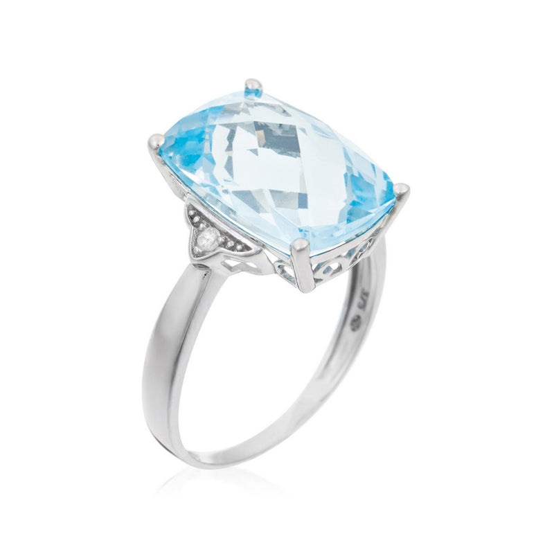 Bague "Blue Hilll" D0,03/2 Blue Topaze 9,75/1 - Or Blanc 375/1000