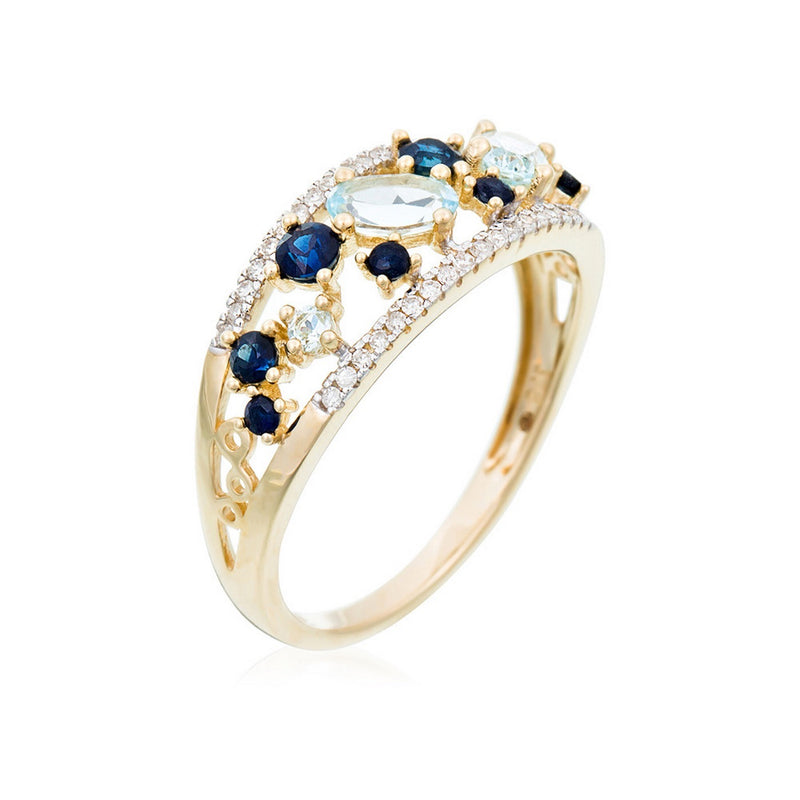 Bague "Dahra" D 0,12/36 Blue Topaze 0,41/3 Saphir 0,22/8 - Or Jaune 375/1000