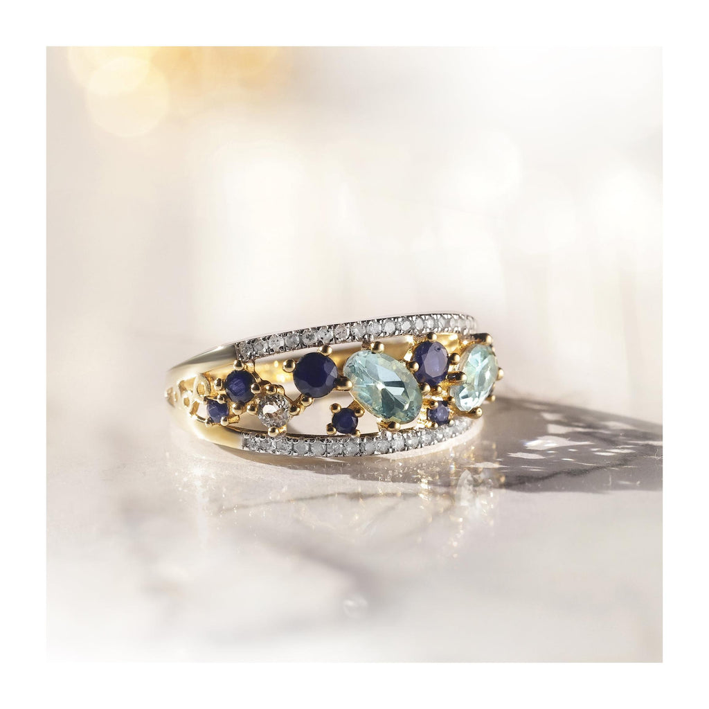 Bague "Dahra" D 0,12/36 Blue Topaze 0,41/3 Saphir 0,22/8