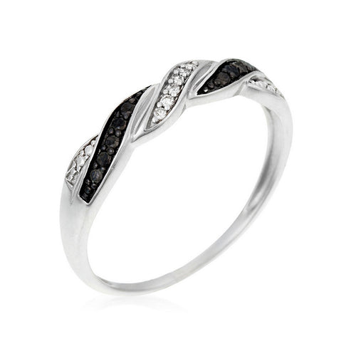 Bague "Ragon" Diamants 0,03/6 Et Diamants Noirs 0,07/8 - Or Blanc 375/1000