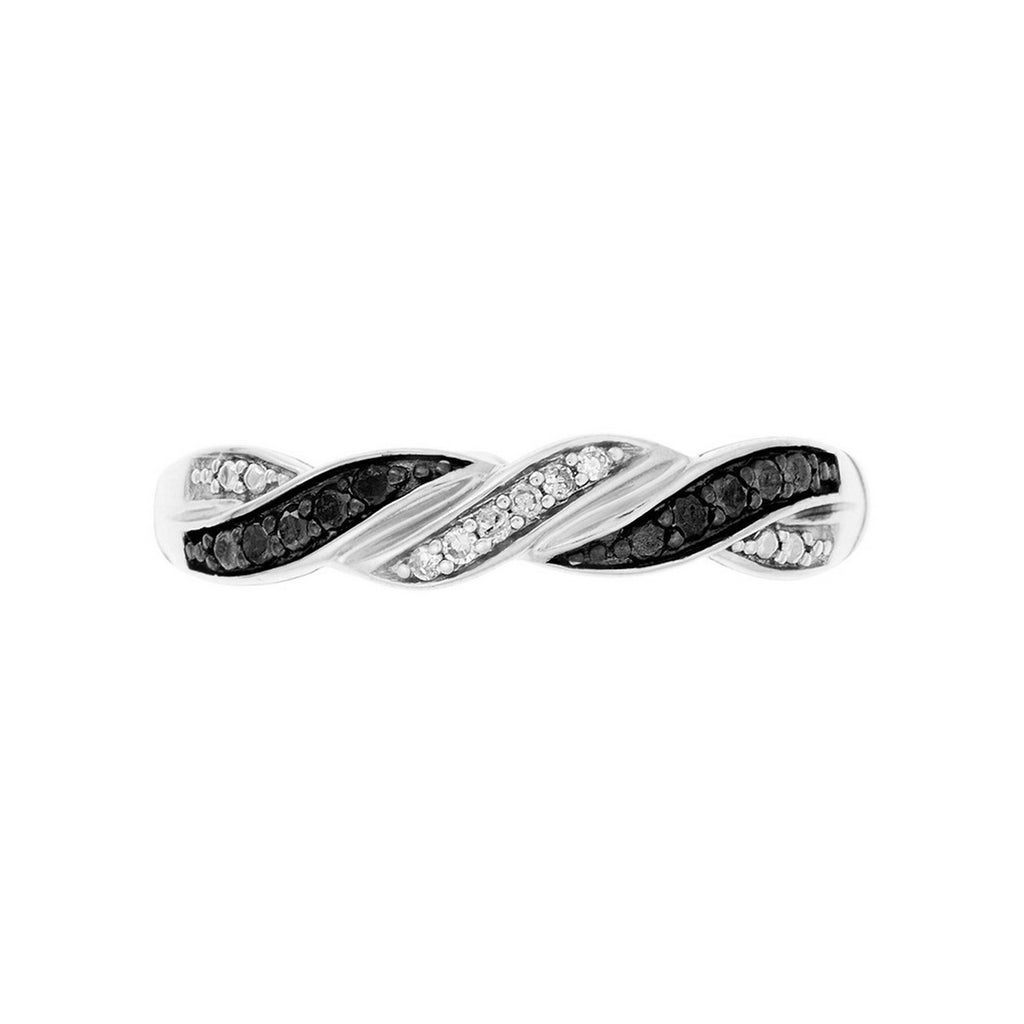Anillo "Ragon" Diamantes 0.03/6 y Diamantes Negros 0.07/8 - Oro blanco 375/1000