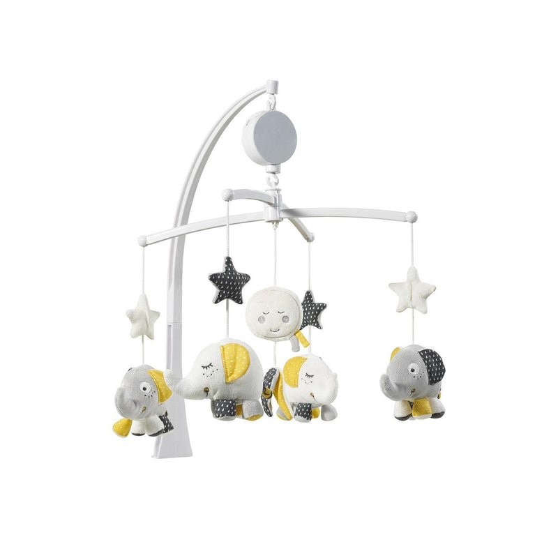 Mobile Musical Bébé Eléphant En Coton Gris