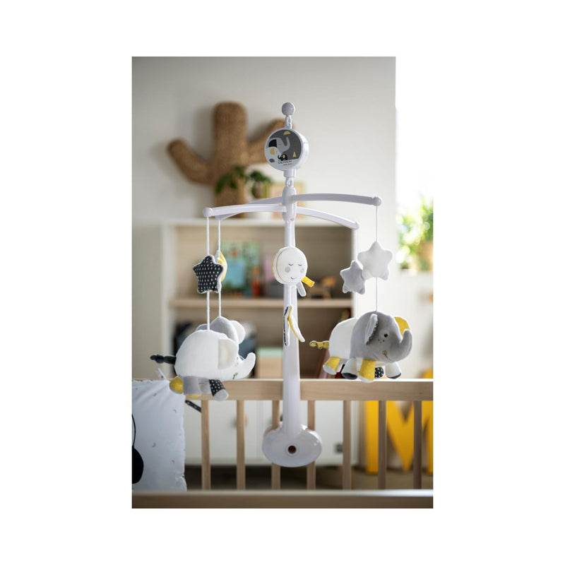 Mobile Musical Bébé Eléphant En Coton Gris