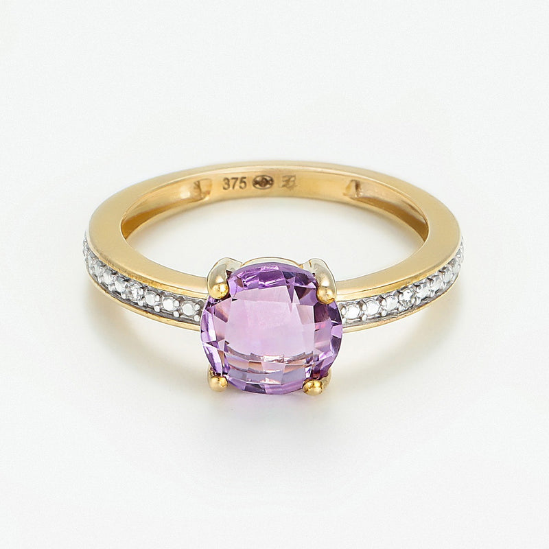 Bague "Rond Améthyste" D0.01Ct/2 1 Améthyste 1Ct - Or Jaune 375/1000