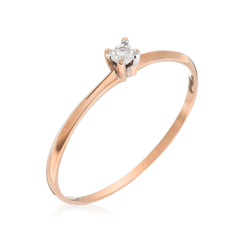 Bague Solitaire "Pure" Diamants: 0,01Ct/1 - Or Rose 375/1000