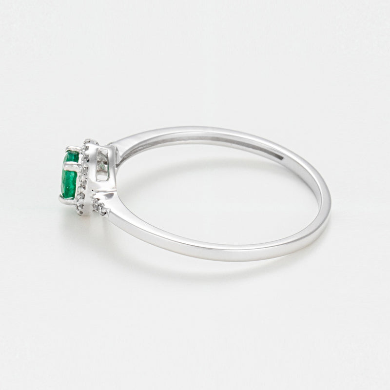 Bague "Rond D'Émeraude" Diamant 0,09/22 Emeraude 0,25/1 - Or Blanc 375/1000