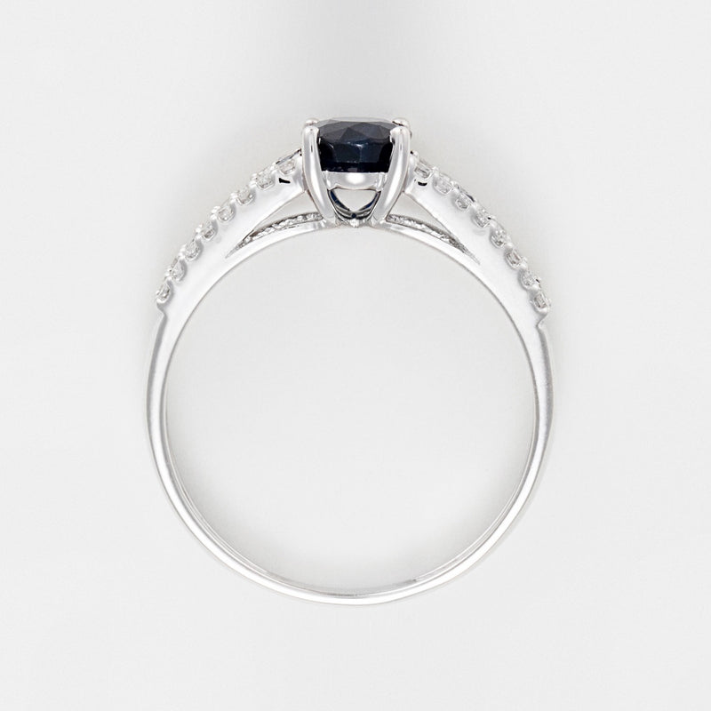 Ring "Reine Océane" Diamonds 0,14Ct/32 And Sapphires 1,38Ct/11 - Gold Blanc 375/1000