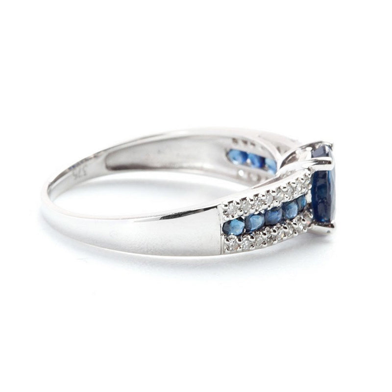 Ring "Reine Océane" Diamonds 0,14Ct/32 And Sapphires 1,38Ct/11 - Gold Blanc 375/1000