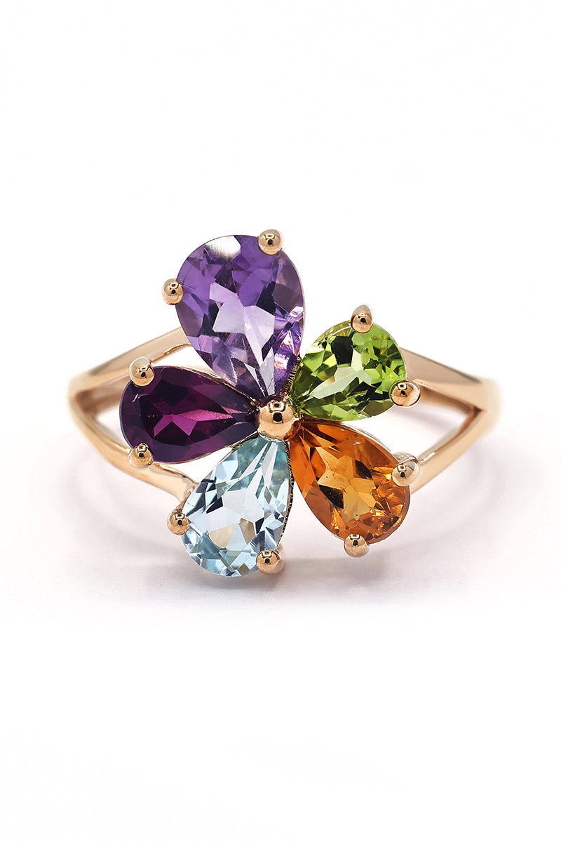 "Love of Flowers" Ring A0.65 Rh0.5 T0.47 C0.35 P0.42 - 375/1000 Yellow Gold