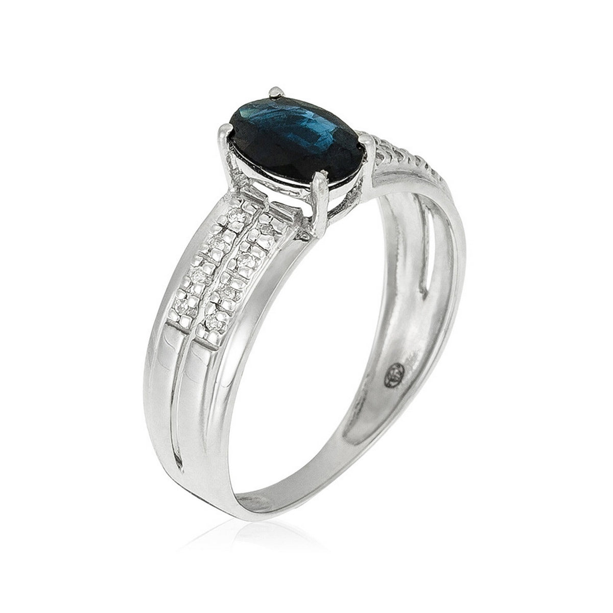 Anello "Rimatara" con diamanti 0,05 ct/16 + zaffiro 1 ct/1 - Oro bianco 375/1000