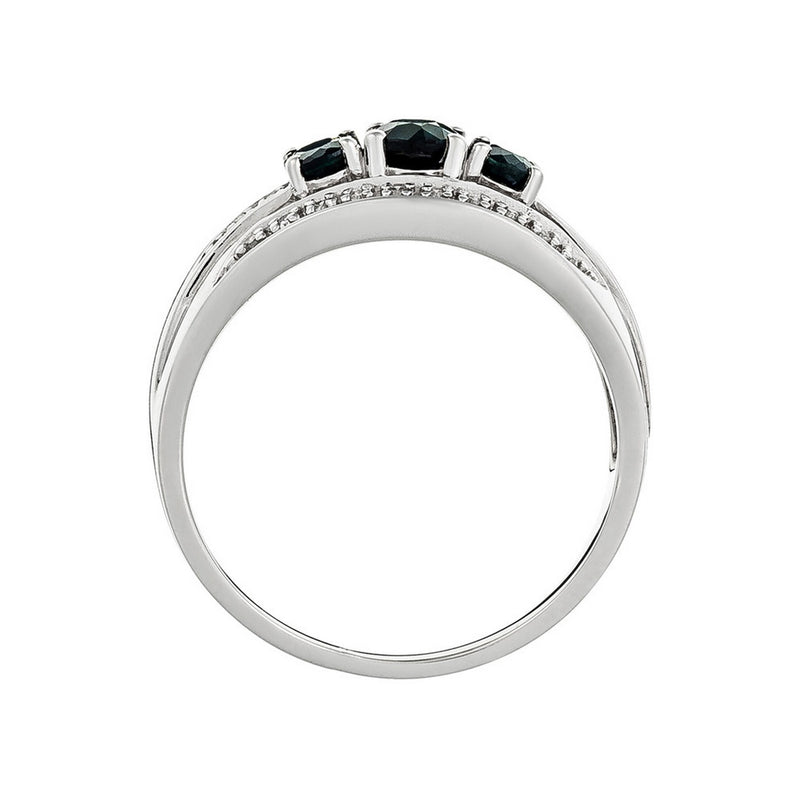 Bague "Indus" Diamants 0,08Cts/24 + Saphirs 1,07Cts/3 - Or Blanc 375/1000