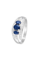 Ring "Indus" Diamonds 0.08Cts/24 + Sapphires 1.07Cts/3 - Gold Blanc 375/1000