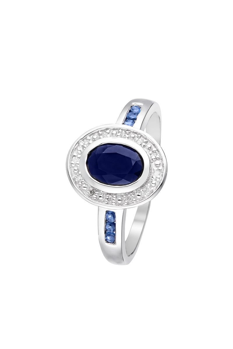 Bague "Gange" Diamants 0,04Cts/12 + Saphir 1,18Cts/7