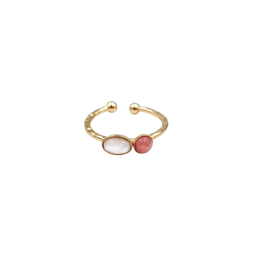 Bague Precieuse 3 - Rhodochrosite Nacre Blanche - Doré